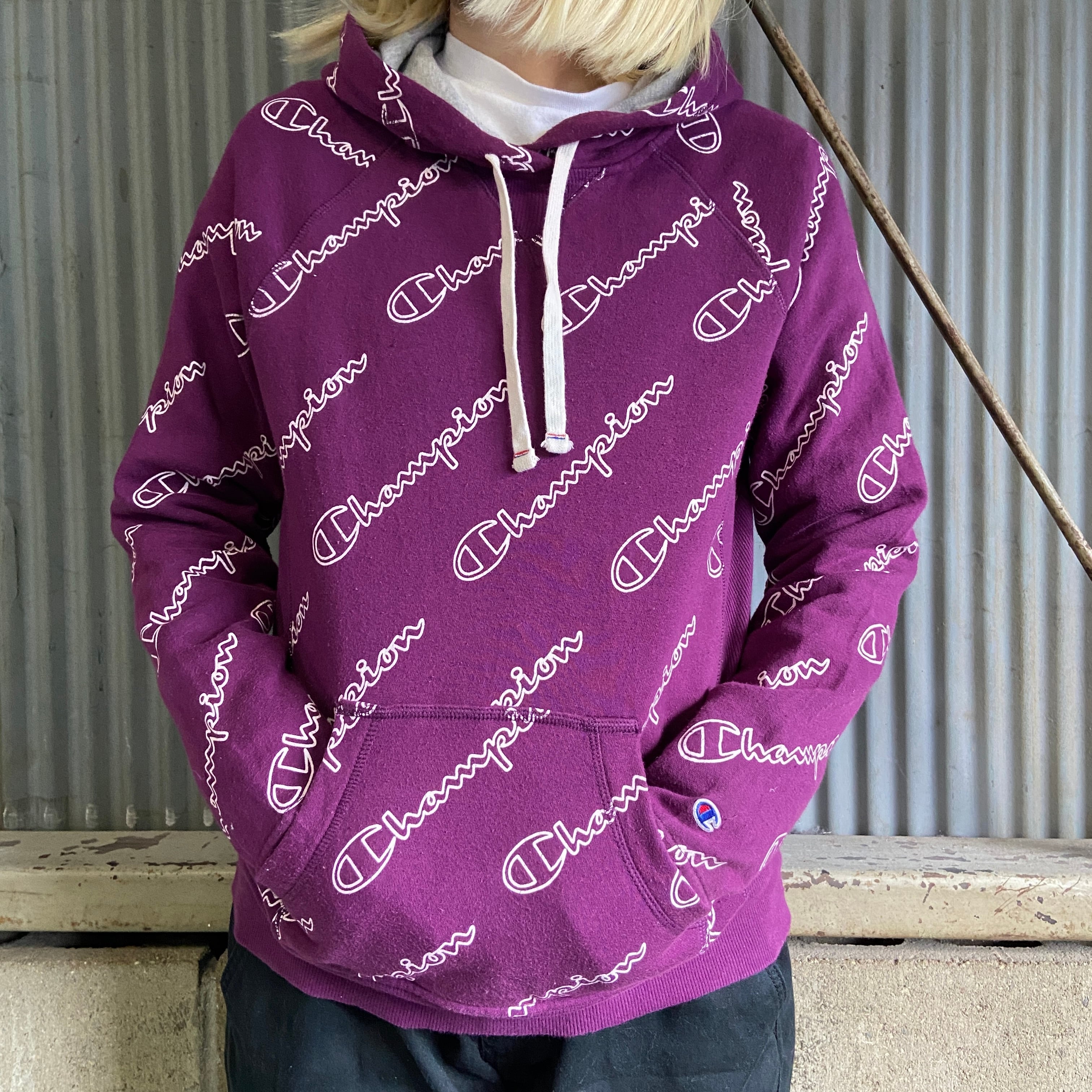 Champion チャンピオン ロゴプリント 総柄 スウェットパーカー 