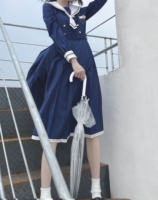 ダブルボタンマリンネイビーワンピース Sakura Bloom