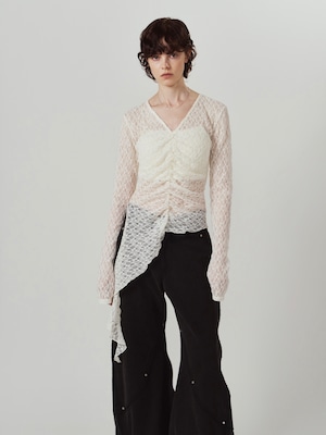 Lace Gathered Top / WHITE