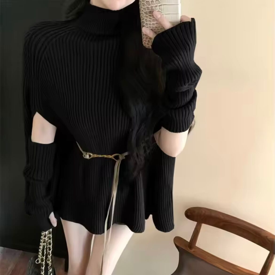 arm warmer rib knit poncho