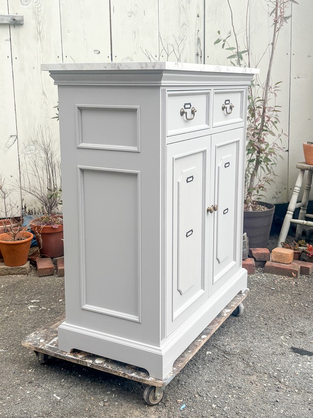 両面化粧間仕切り兼収納キャビネット (大理石天板・アンティーク調家具)W900 輸入住宅向け家具