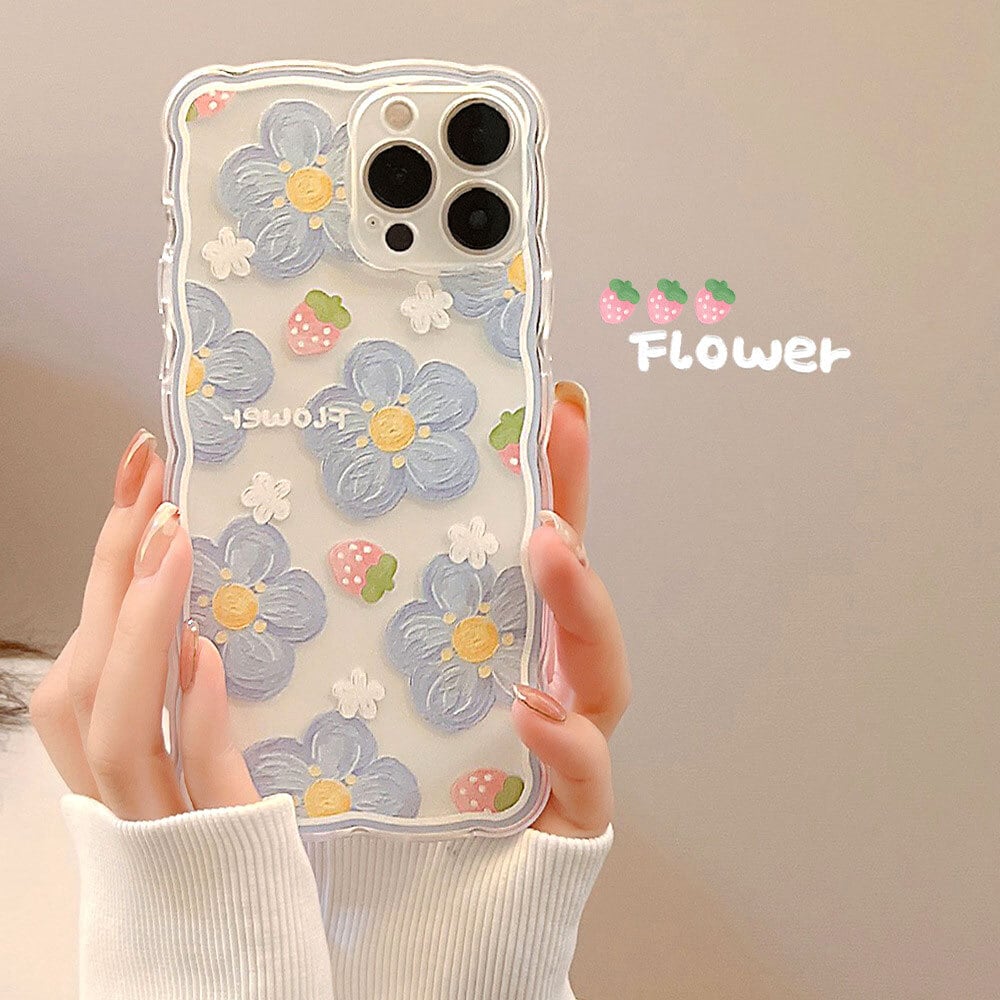 iphone13対応】 おしゃれ ウェーブ フレーム フラワー デザイン 耐衝撃