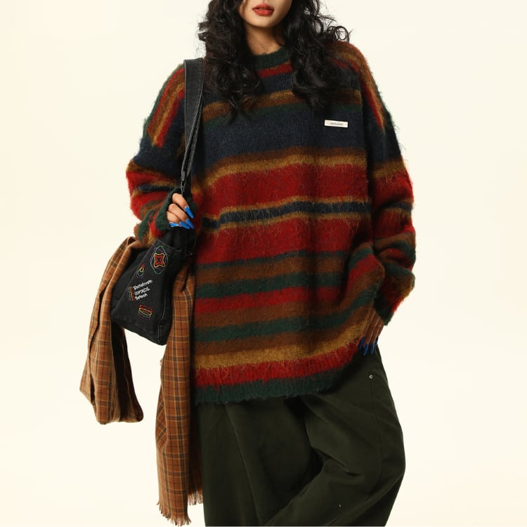 長袖 オーバーサイズ ボーダー柄 ニット L00171