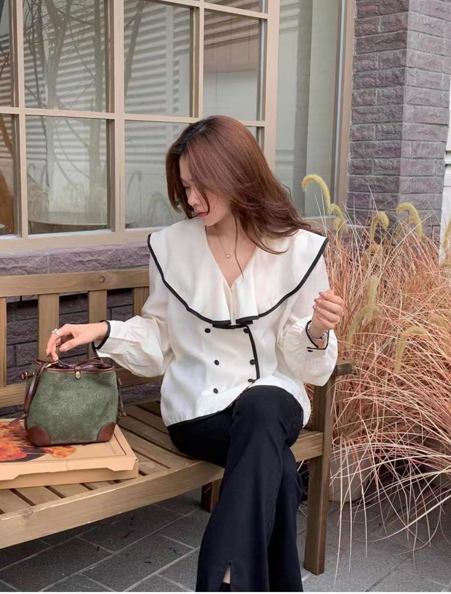 バイカラーパイピングブラウス　AJ2085-2313