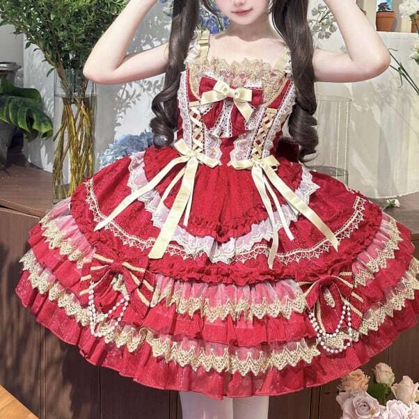 ゴスロリ♡全5カラー バックリボン付き編み上げワンピース wanpi151