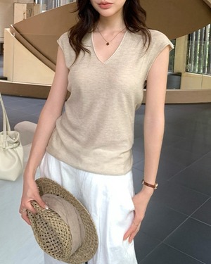 VネックフレンチスリーブTシャツ 4color A0990