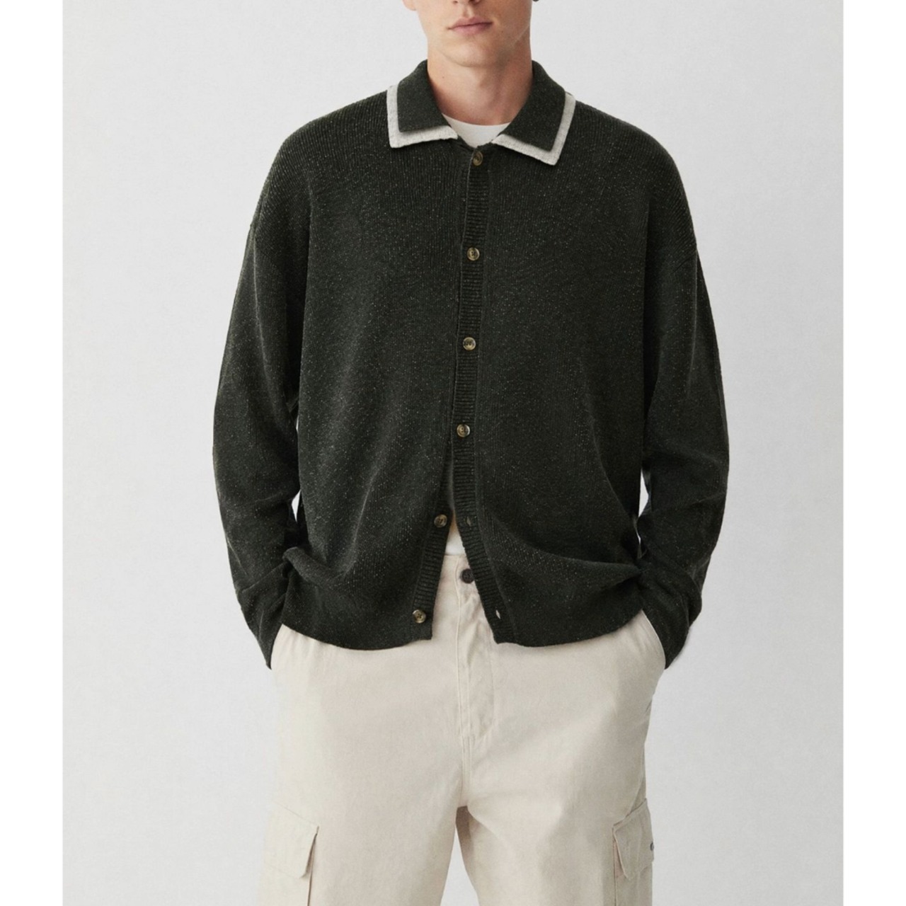 Contrast Collar Relaxed Cardigan TB2555・画像2