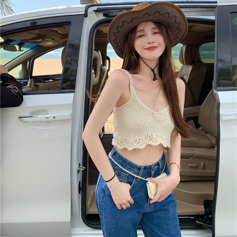 ニット サマーショートクロップトップ トップス ノースリーブ 夏物 ピュア ガールズファッション93706308534