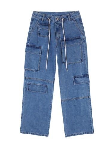 ★lalafox★CARGO DENIM HALF PANTS★Blue★韓国★大人気★ ☆IVE ウォニョン 着用!!【LALAFOX】DENIM CARGO PANTS BLUE