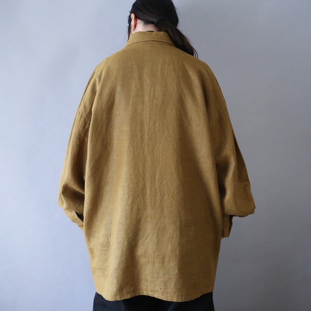 "刺繍" good design double button over silhouette linen shirt