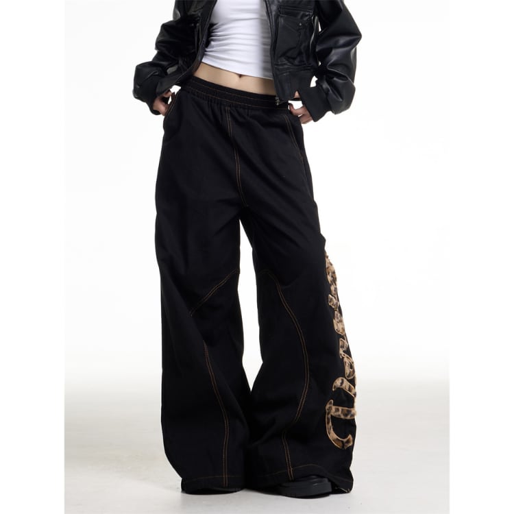 プリント入り ワイド フルレングス パンツ L00327