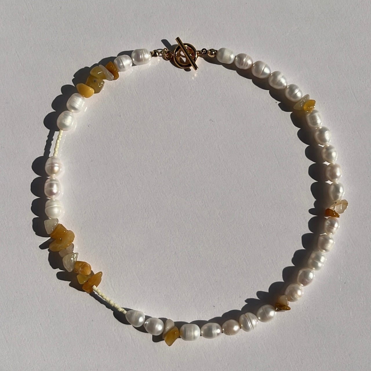 [ イエロージェイド ] 淡水パール　2wayネックレス［GSN051］