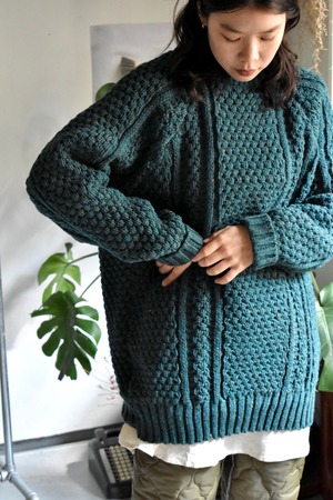 -90's "old" "fisherman knit sweater" "green" "made in ireland" "100% pure wool"