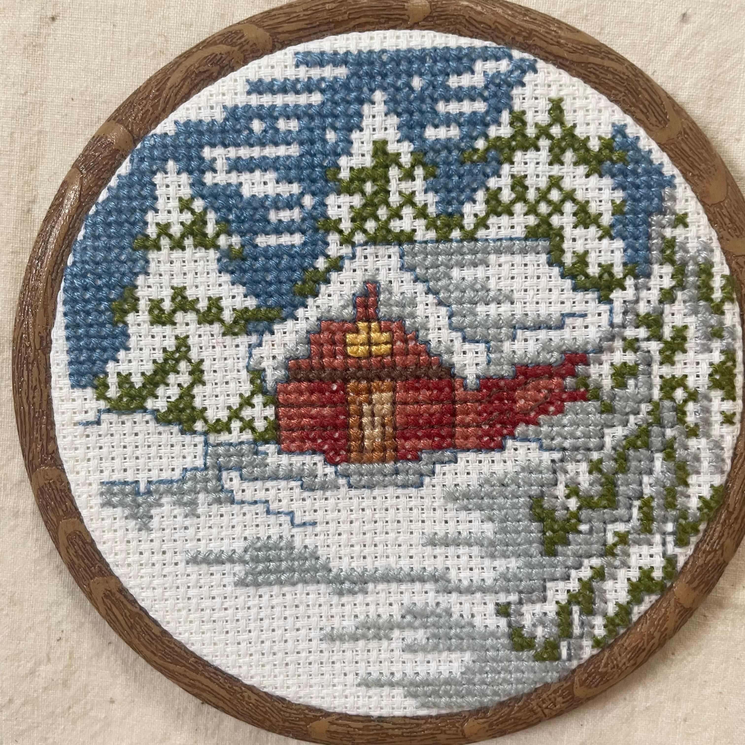 ビンテージ絵画 文化刺繍 山小屋 雪化粧した山脈 ハンドメイド ビンテージ絵画文化刺繍 山小屋雪化粧した山脈 ハンドメイド