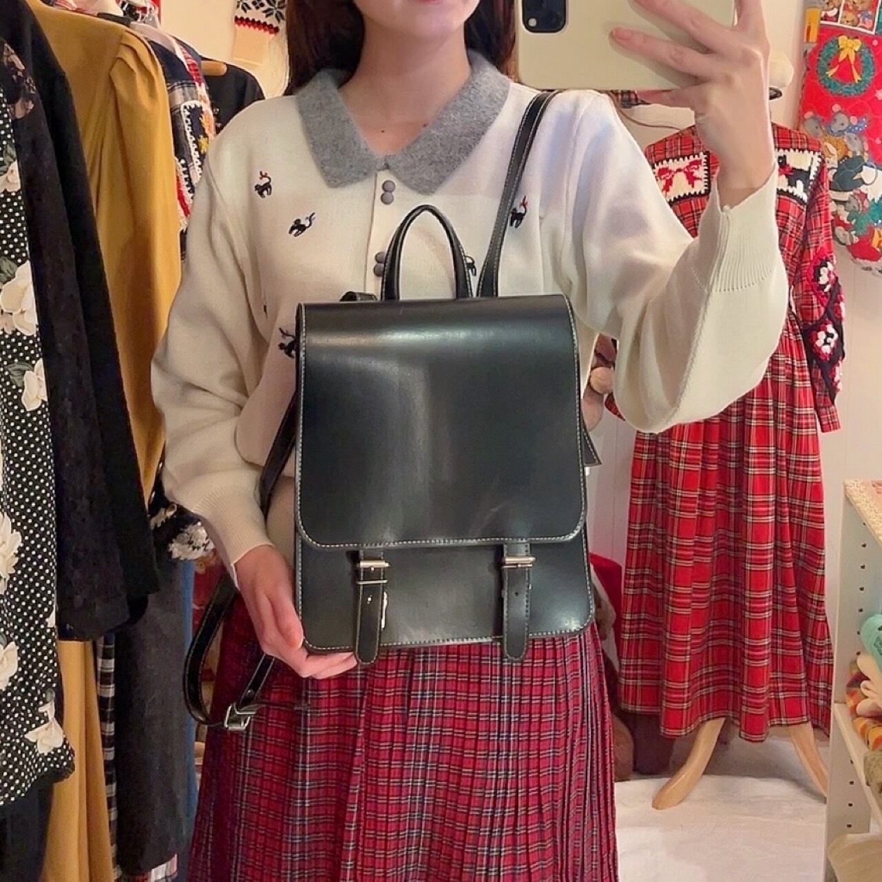 white stitch satchel bagpack