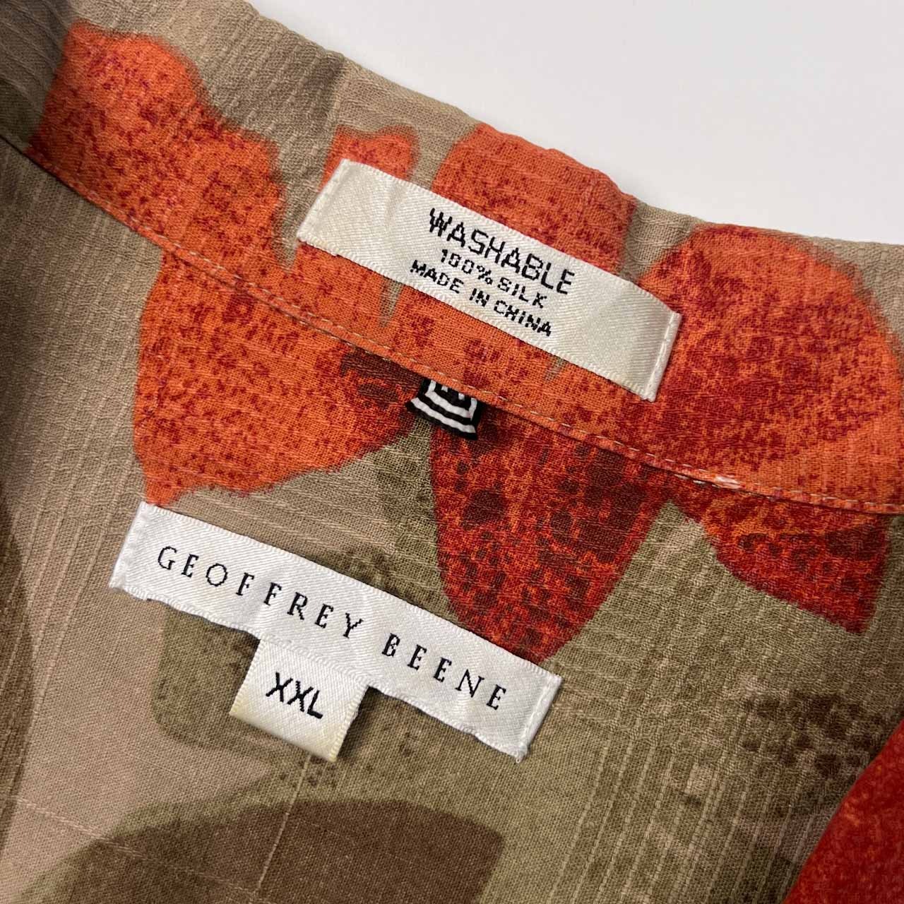 シルク100% GEOFFREY BEENE ジェフリービーン 花柄 半袖 アロハシャツ ハワイアンシャツ XXL/大きいサイズ メンズ