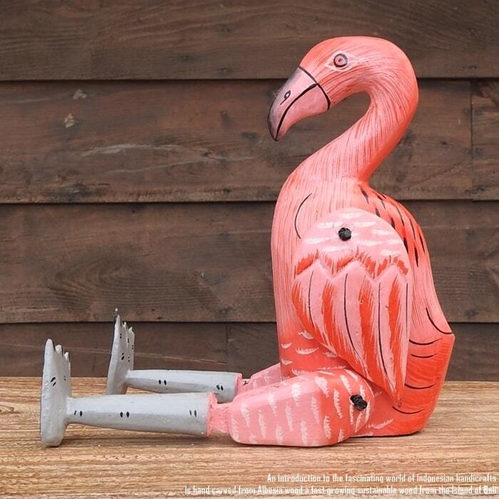 お座り フラミンゴさん Mサイズ 手足が動かせる木彫りの動物