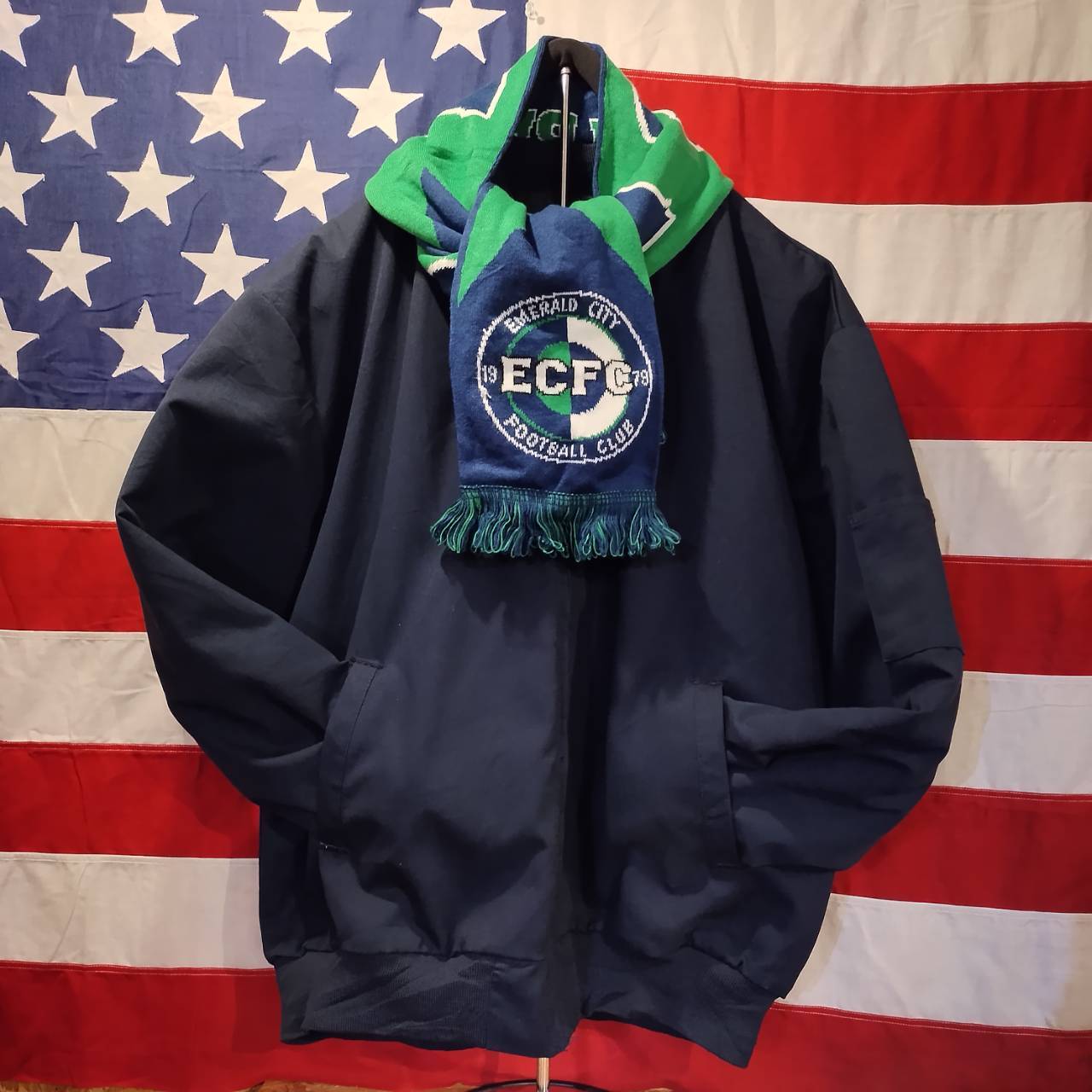 Used マフラー◆ECFC サッカーマフラー グリーン×ネイビー◆USA古着 サッカーマフラー