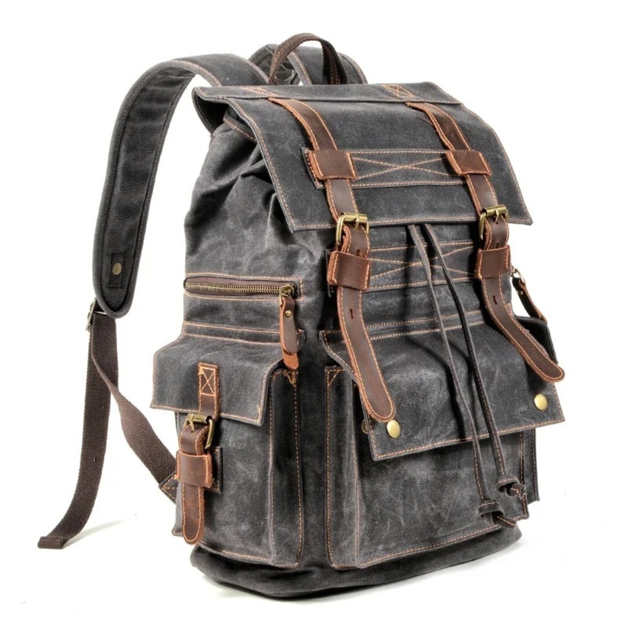 Retro Canvas Leather Hiking Backpack / レトロ キャンバス レザー ハイキング バックパック