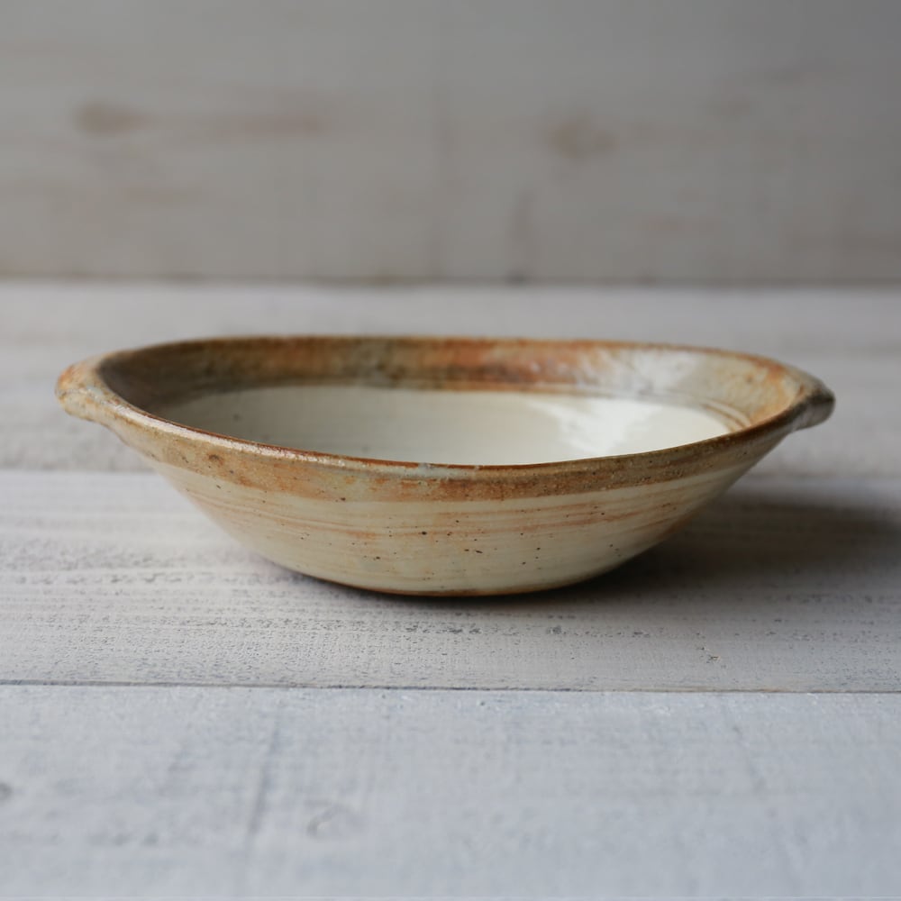 渕荒粉引 耳付だ円深鉢