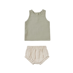 WOVEN TANK + SHORT SET / SAGE STRIPE