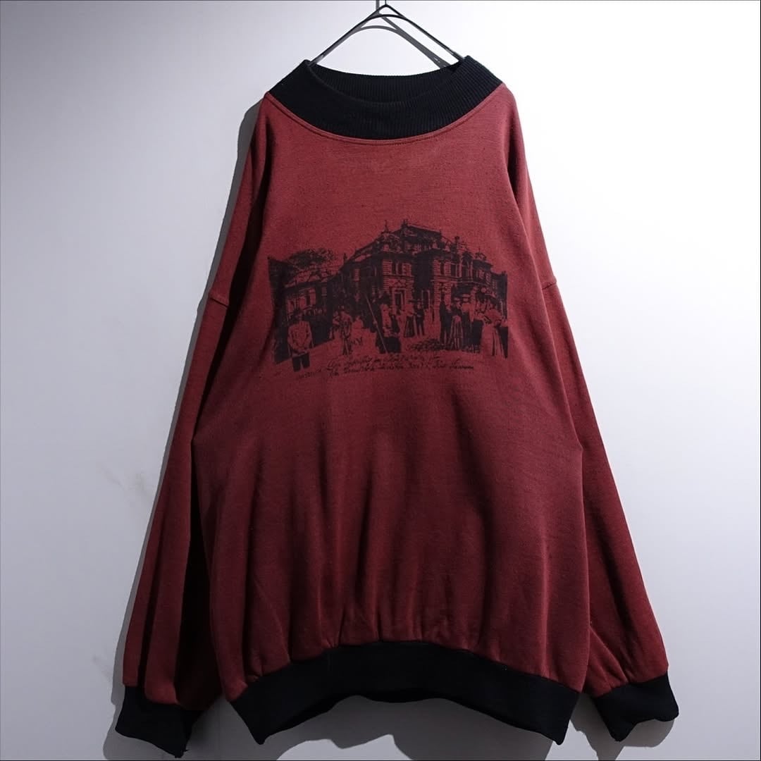 90s EURO Wine Red x Black Art Print Design Sweat