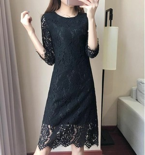 ★送料無料★11号★シックなレースが美しい長袖のワンピース(OPN3099)