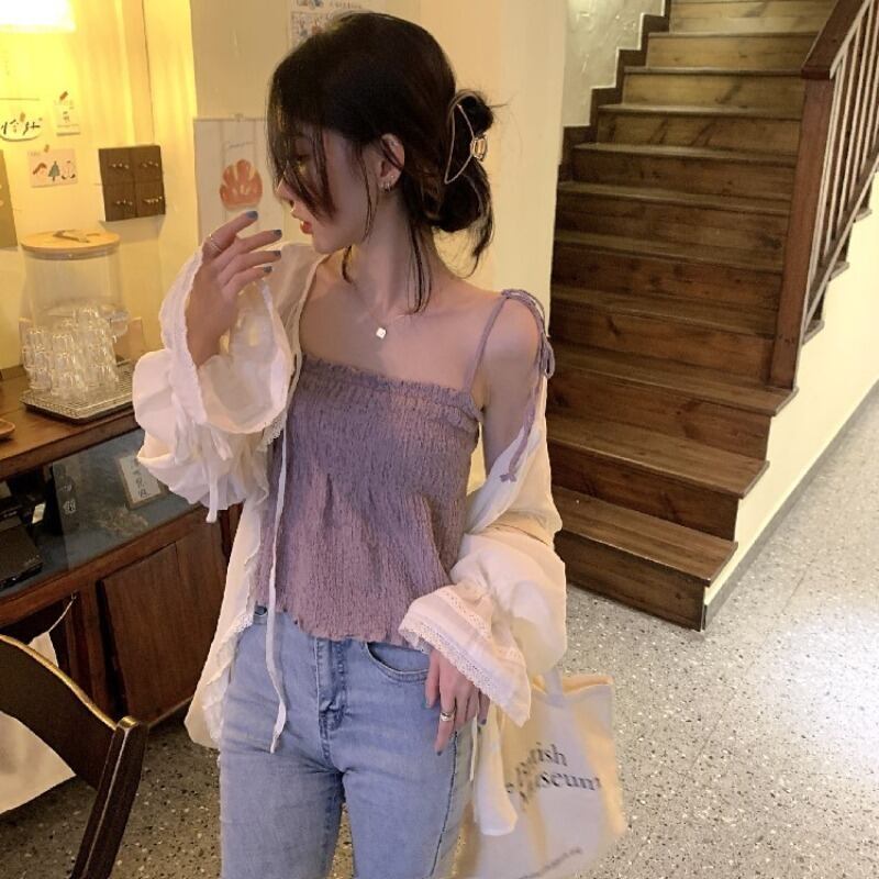 レースシャツ サマーホワイトルーズカジュアルトップス ロング 夏物 モンロー64246610460