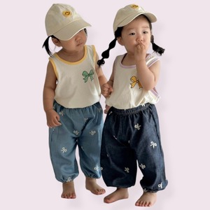 [Moran bebe] Denim Ribbon Baggy Pants / [모란] 청리본배기바지