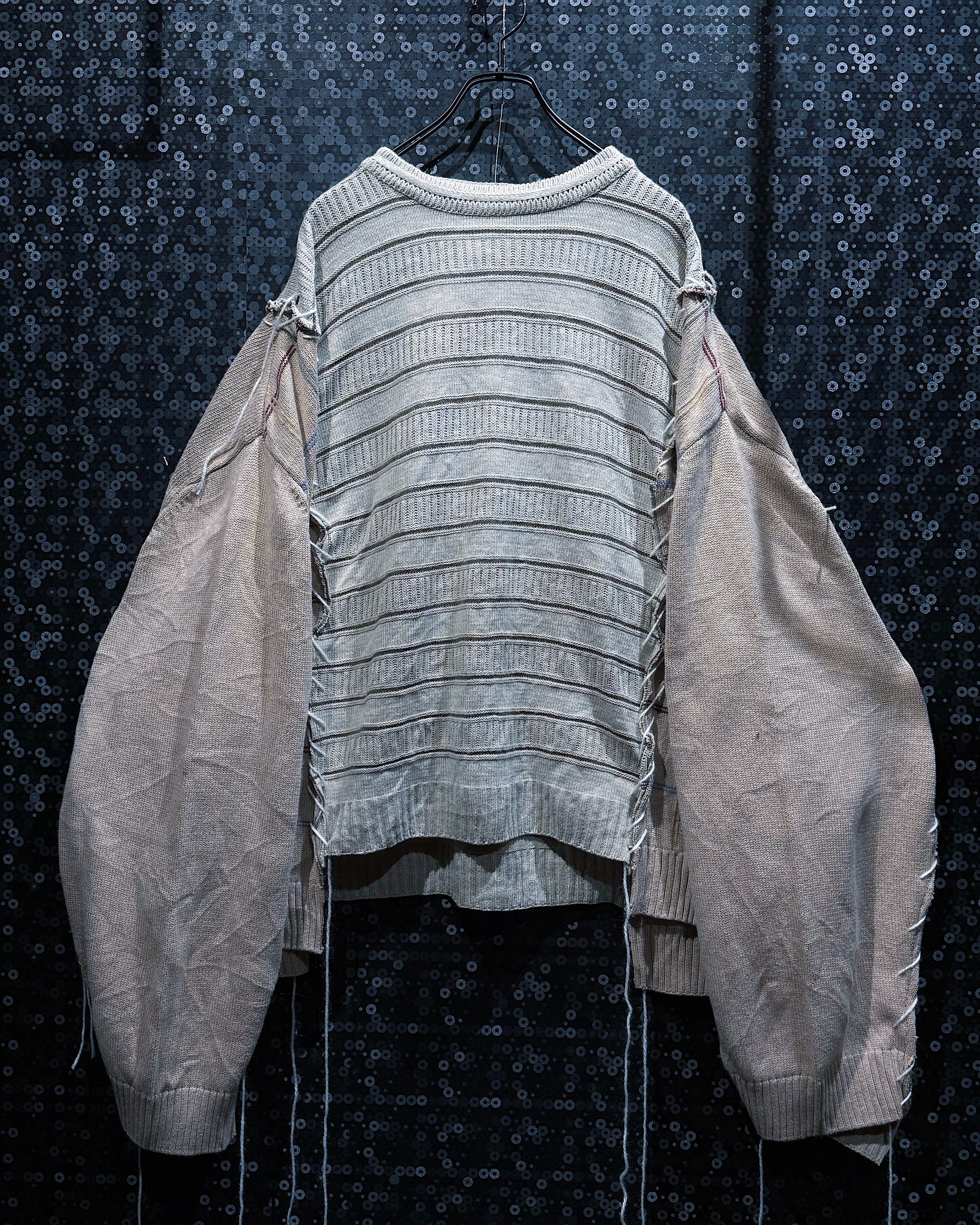 【ÆIEM】“再倖築” vintage Docking Expanded Knit Poncho Structure – Ash Gray × Linen Tone