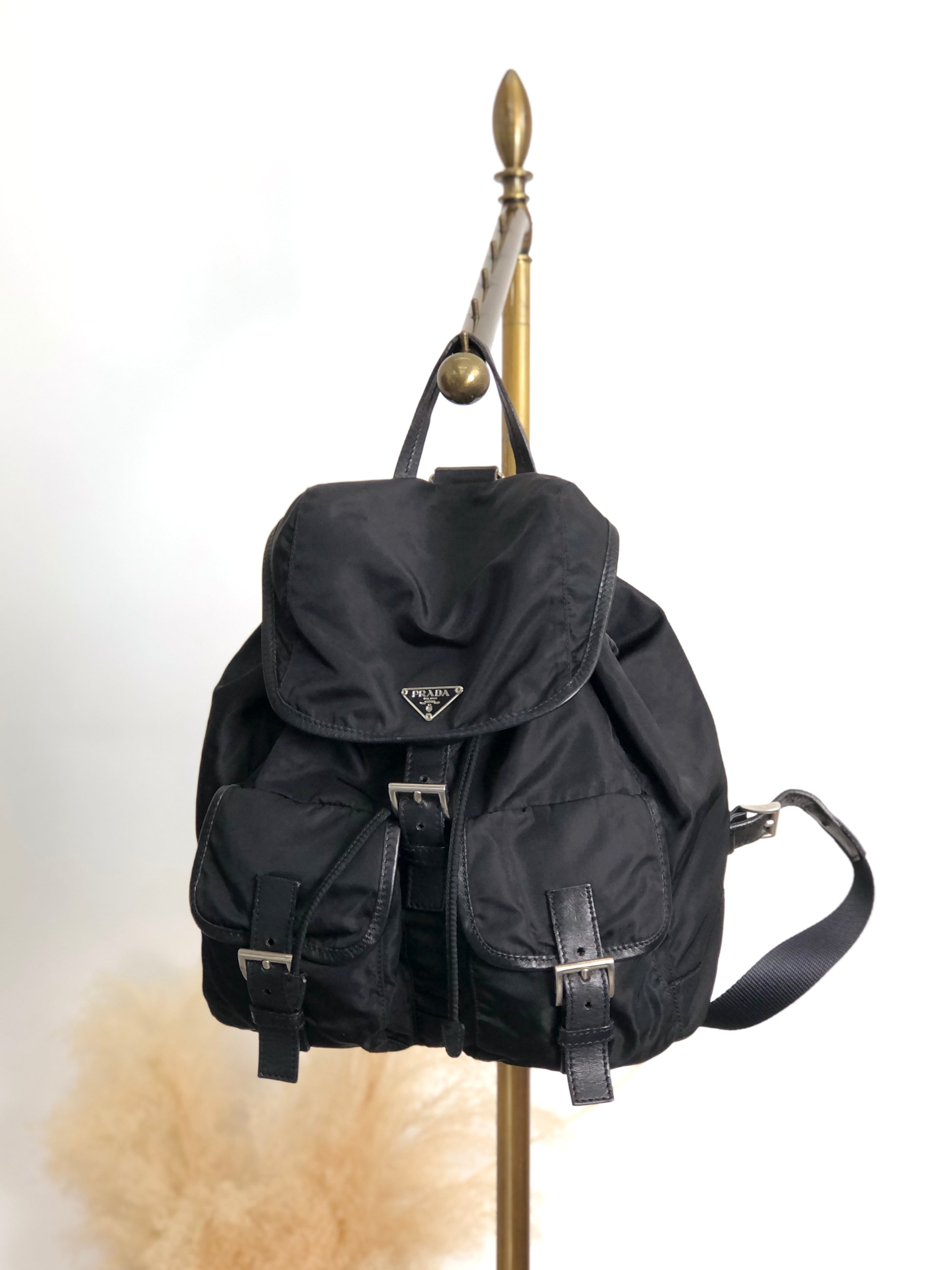 PRADA プラダ バックパック ブラック トライアングルロゴ ナイロン パイピング リュック vintage ヴィンテージ オールド rj533h