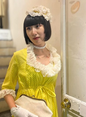 60's "Loungees" white frill yellow lounge wear【dead stock】
