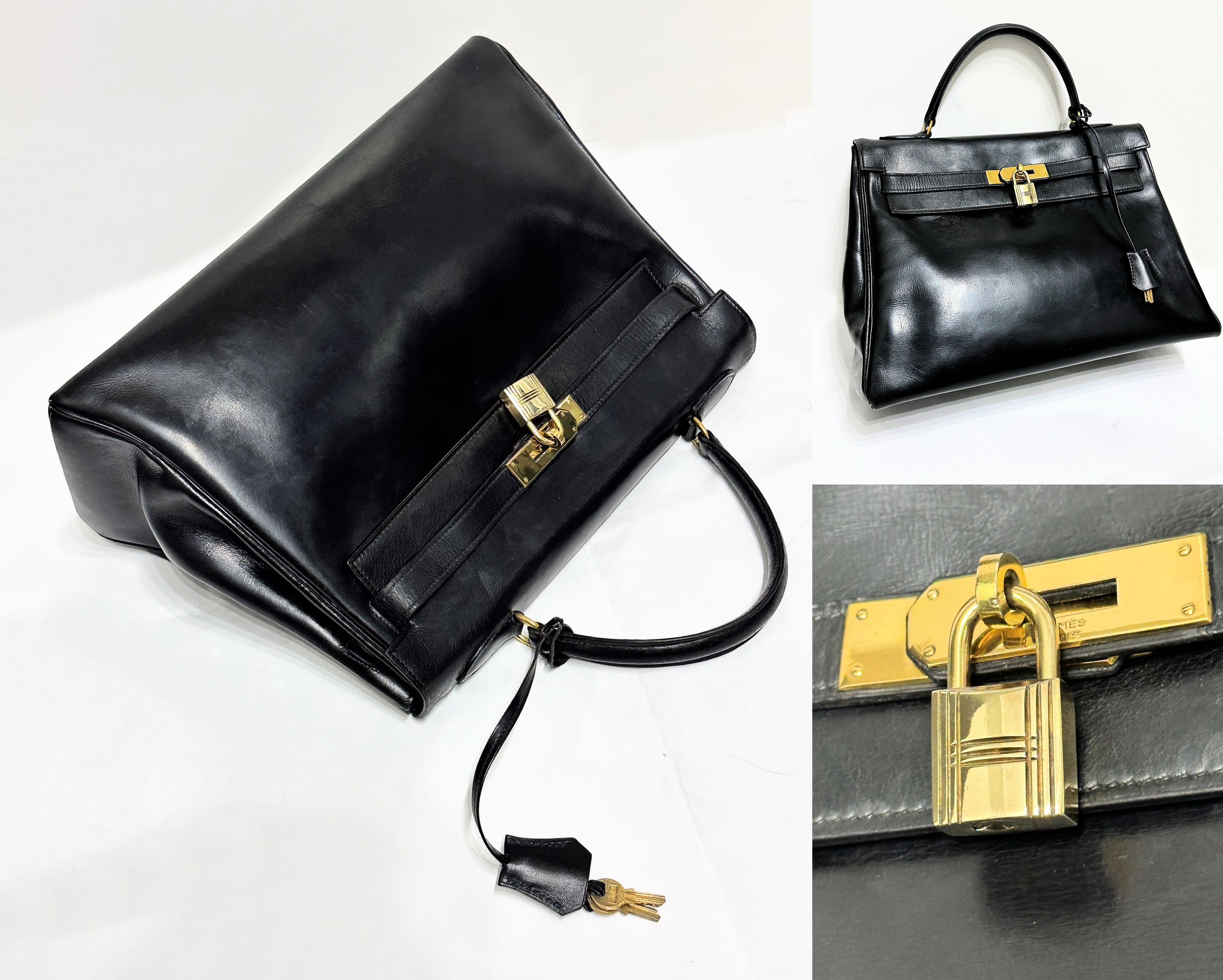 HERMES エルメス ケリー 32 ボックスカーフ レザー ブラック ゴールド