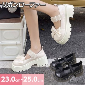 2026/07/01 リボン ローファー レディース 厚底ローファー おしゃれ 大人 かわいい 通勤 通学 ラウンドトゥ お嬢様風 ドレスシューズ コスプレ メイド 大人可愛い 大人女子 [LS-CES041]