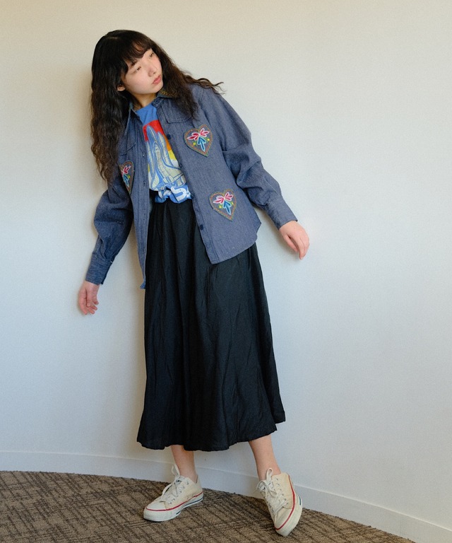 【送料無料】80's silk black skirt