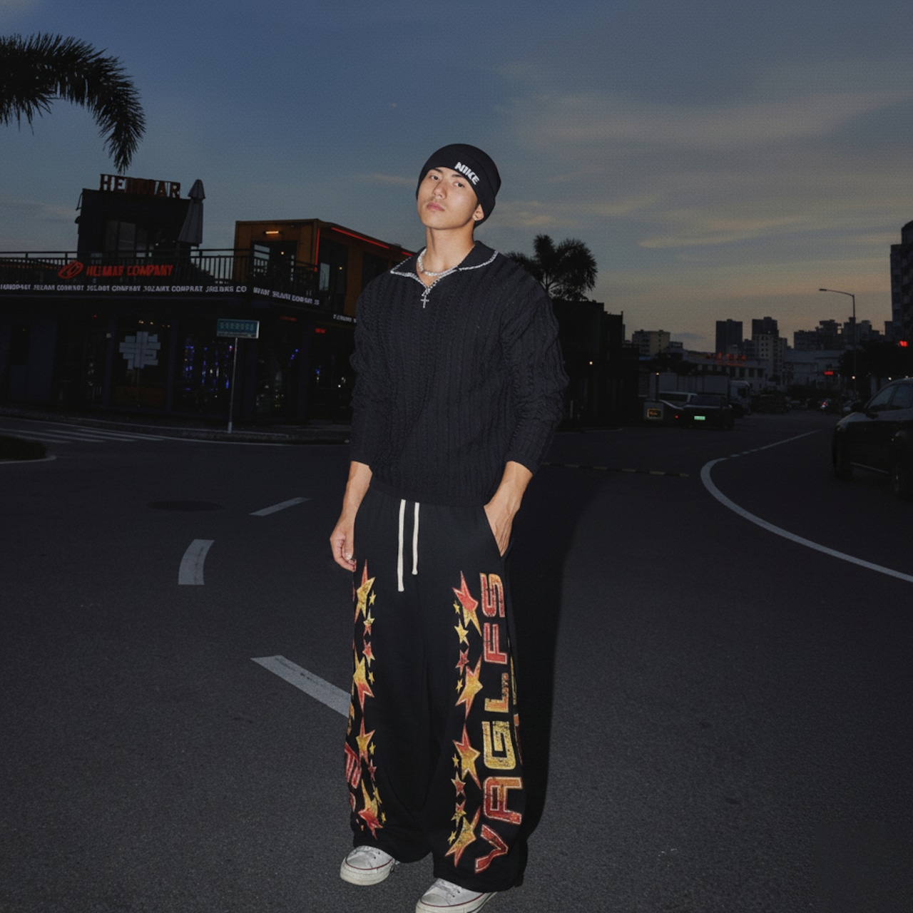 ストリート 炎レタリング スウェットパンツ P365