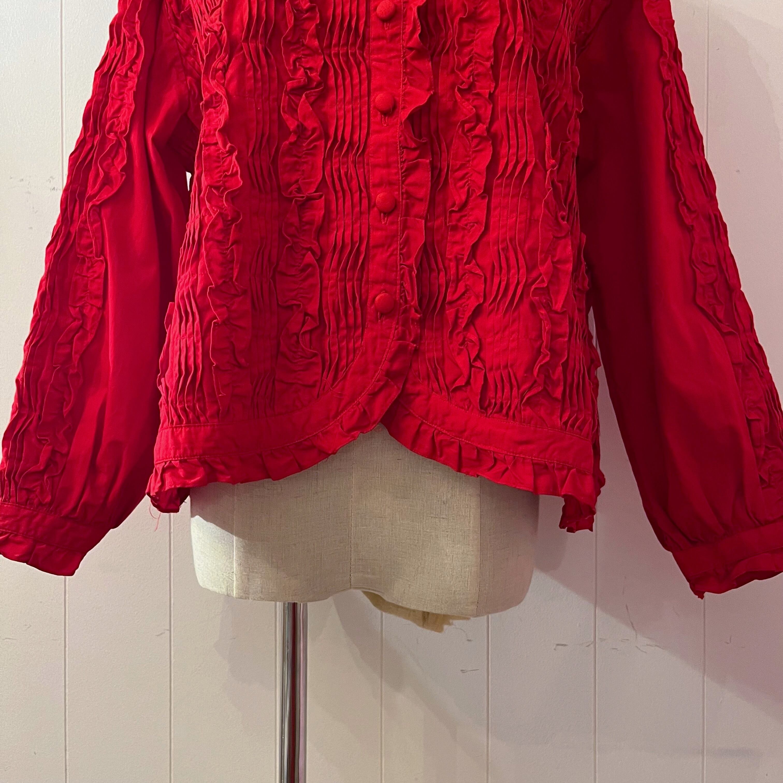 red frill pintuck cotton blouse
