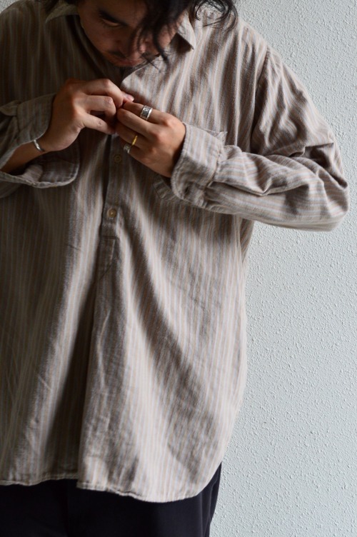 Marsum 1960's-70's From Swiss Euro Vintage Herringbone Print Multi Stripe Cotton Flannel Pullover Grandpa Shirt マースム 60s ユーロビンテージ フレンチワーク グランパシャツ