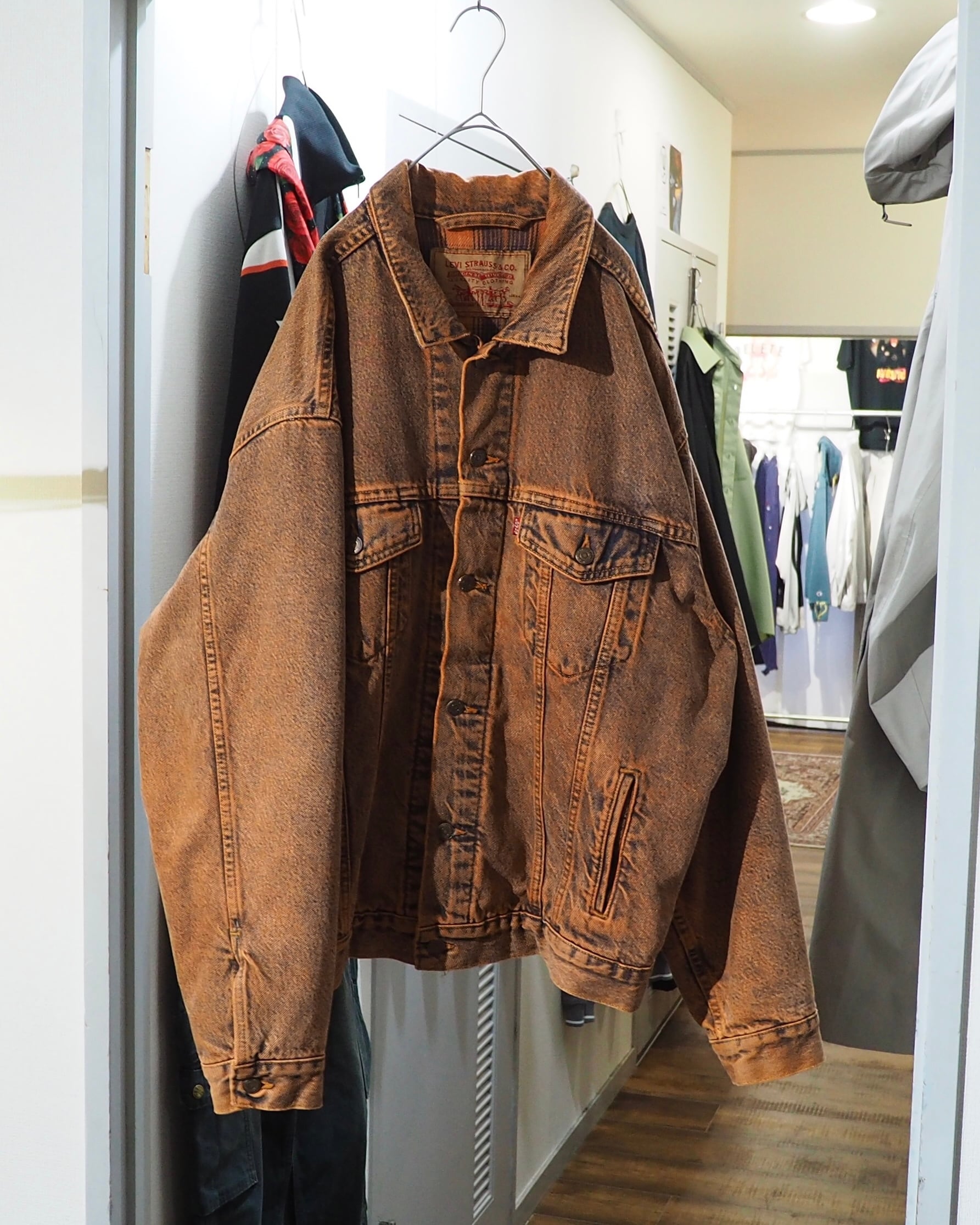 1990s " Made in USA - LEVI’S " Dark Orange Over Dyed vintage Denim jacket