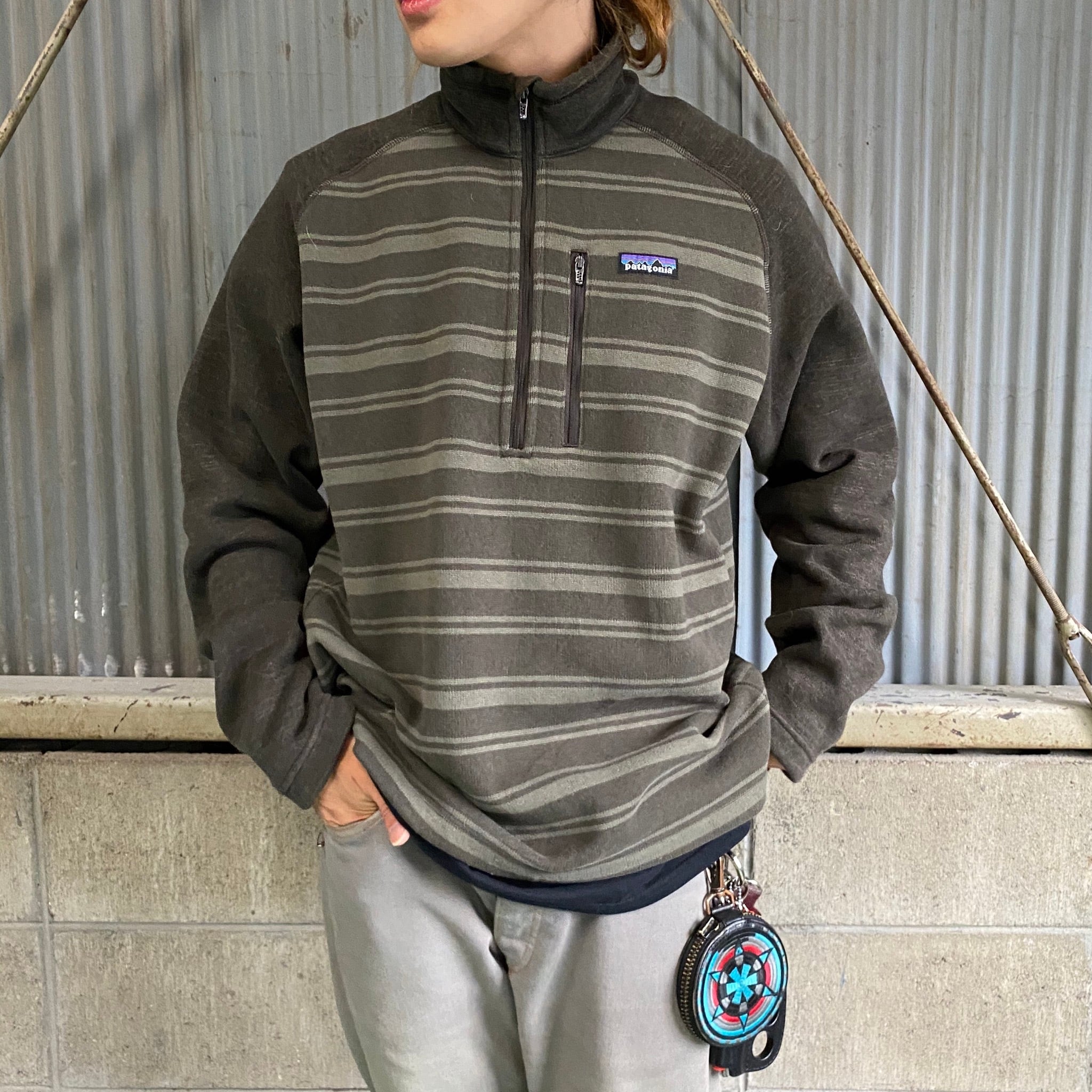 12年製 Patagonia パタゴニア ベターセーター ハーフジップ プルオーバー フリースジャケット 25665FA12 ボーダー柄 ブラウン系  茶色 メンズL 古着 【アウトドアジャケット】 | cave 古着屋【公式】古着通販サイト