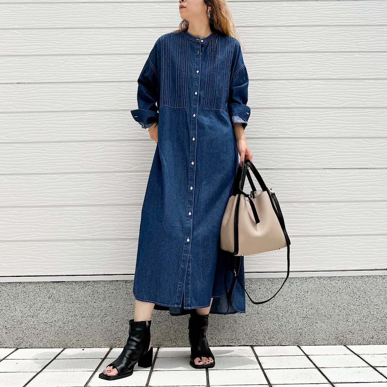 WEB限定アイテム】ピンタックデニムワンピース | Q♡