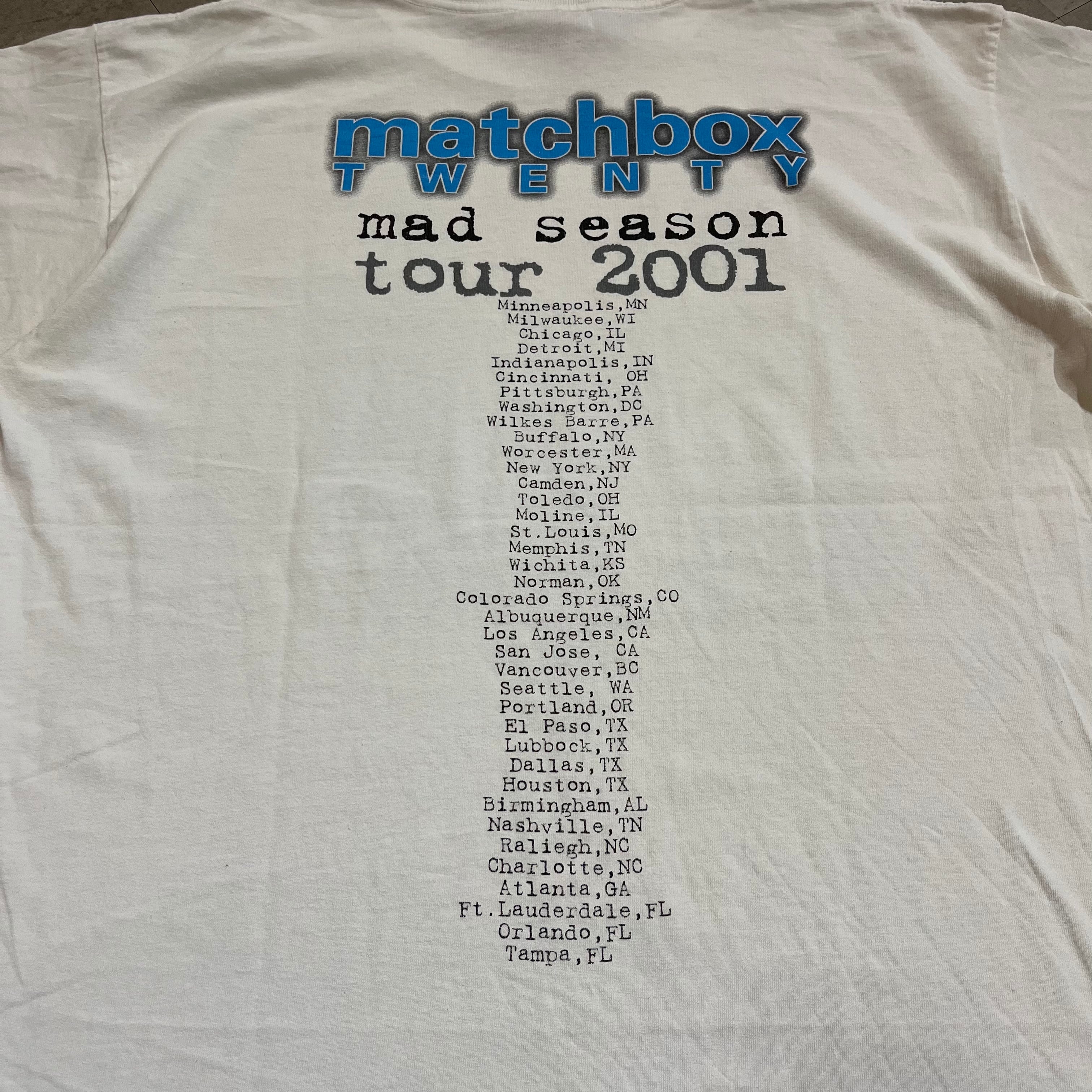 size : XL【 Matchbox Twenty 】マッチボックストゥエンティ mad season マッドシーズン 両面プリント バンドTシャツ バンT 白 古着 古着屋 高円寺 ビンテージ