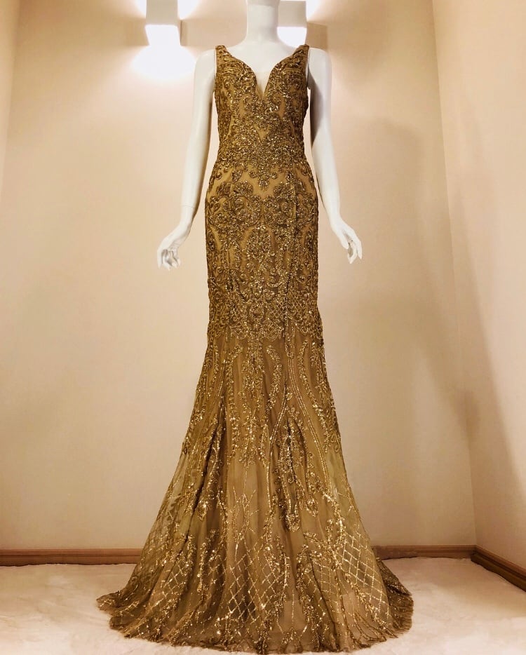マーメイド ゴールド スパンコール刺繍 ロングドレス | DressMM マーメイド ゴールド スパンコール刺繍 ロングドレス | DressMM