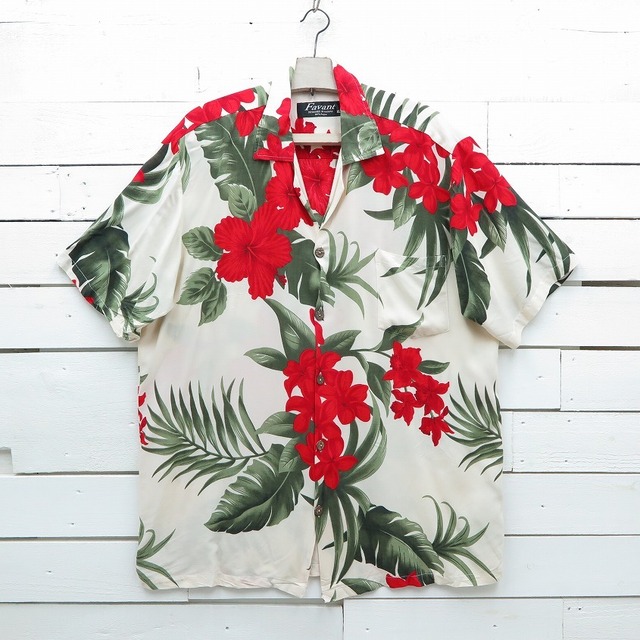 Favant ハワイアンシャツ 花柄 オープンカラー レーヨン アロハシャツ メンズ XLサイズ