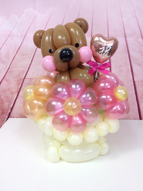 【お祝いのプレゼントに♪】Balloon Art　フラワーベアー　オーダーメイド制作　《送料込》【長期保護加工済み（約1ヶ月）】