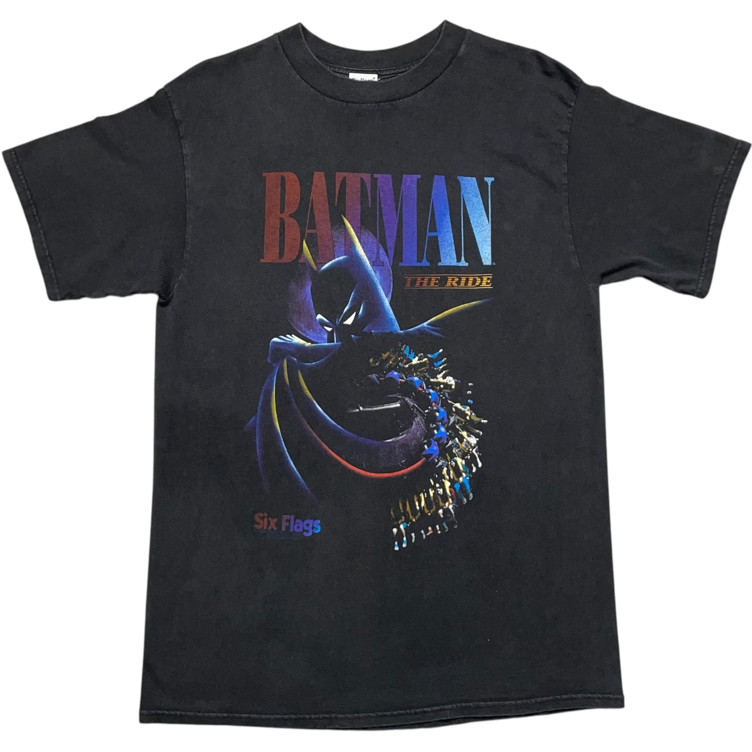 《L》 Six Flags キャラクターTシャツ DCコミックス バットマン プリント ブラック USA製 90年代〜 no.8174