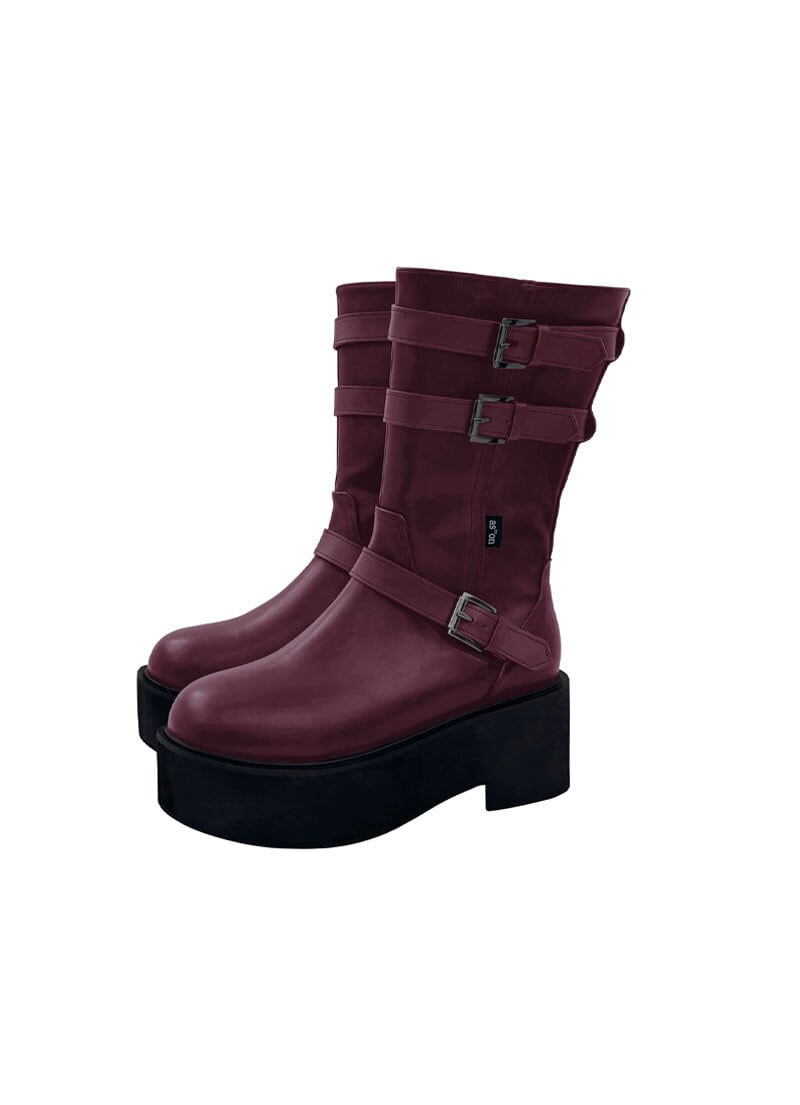 as”on] MAYA MIDI BUCKLE BOOTS / WINE 正規品 韓国ブランド 韓国通販
