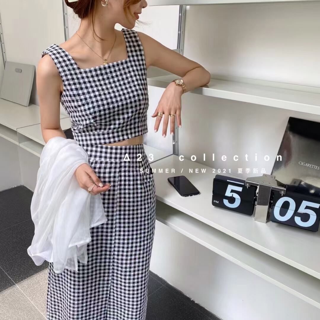 3アイテムセット(ギンガムセットアップ・シアーブラウス)　AJ3396-8842