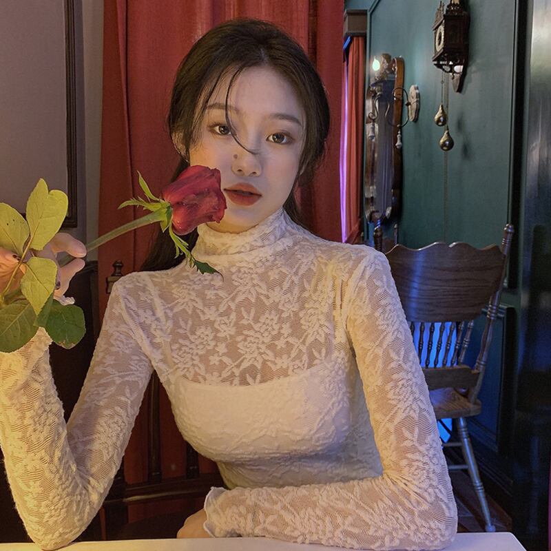 ホワイトレースシャツ スプリングスタイルカラーショートブラウス ストラップ 春物 スーパーモール61539547295