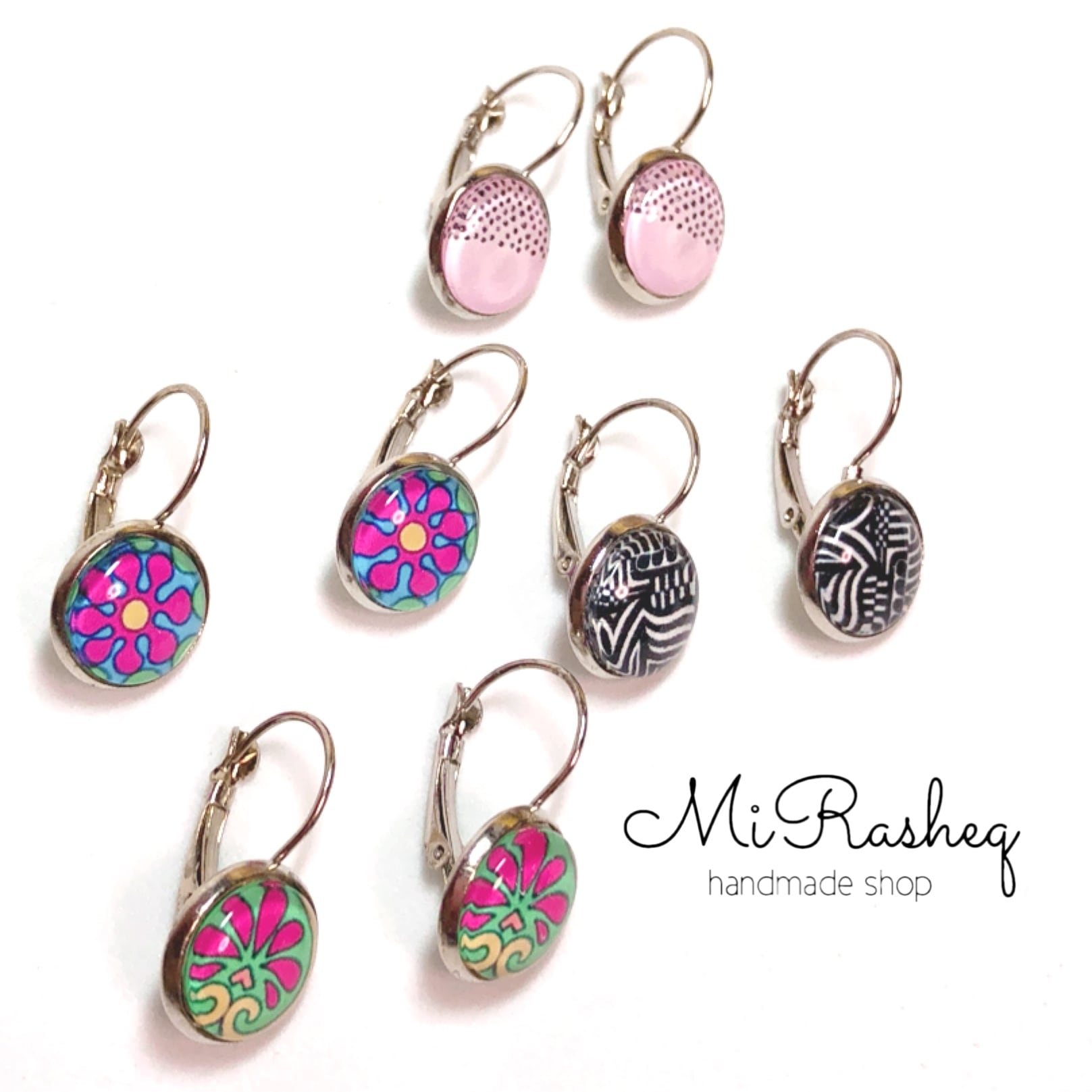 ガラスカボションのデザインフックピアス | MiRasheq